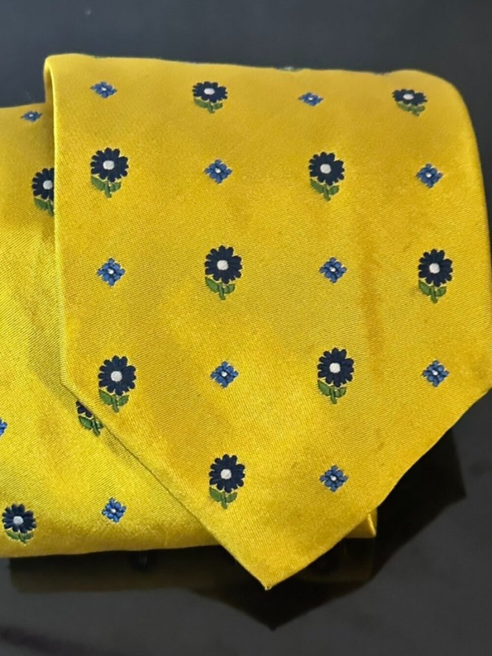 Kenzo Tie Yellow Necktie Blue Floral Pink Silk Couture Vtg EUC Jacquard Wide